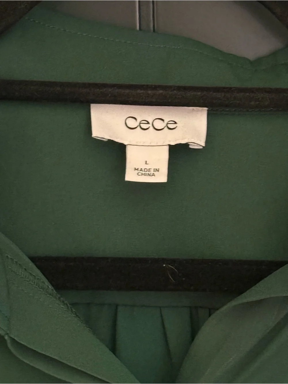 🌲 CeCe Women's 3/4 Sleeve Button Down Dark Forest Green Collar Blouse - Size L - Picture 5 of 12